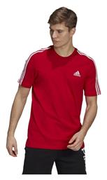 Essentials 3-Stripes Ανδρικό Αθλητικό T-shirt Κοντομάνικο Κόκκινο Adidas από το MybrandShoes