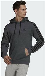 Adidas Essentials 3-Stripes Ανδρικό Φούτερ με Κουκούλα και Τσέπες Fleece Γκρι από το MybrandShoes