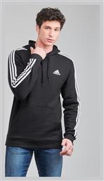 Adidas Essentials 3-Stripes Ανδρικό Φούτερ με Κουκούλα και Τσέπες Fleece Μαύρο