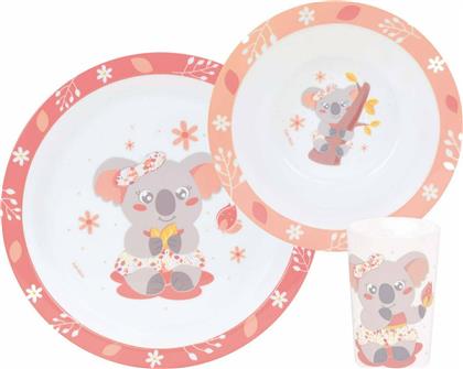 Ango Σετ Φαγητού ''Koala'' από Πλαστικό Ροζ 3τμχ για 6+ μηνών