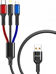 Awei CL-971 Braided USB to micro USB / Type-C / Lightning Cable 2.4A Μαύρο 1.2m (x24785) από το Public