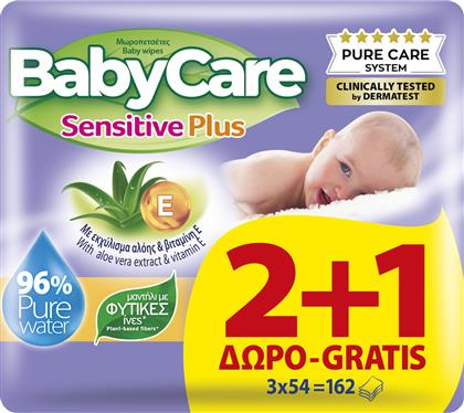 BabyCare Sensitive Plus Μωρομάντηλα χωρίς Οινόπνευμα & Parabens με Aloe Vera 3x54τμχ από το Pharm24