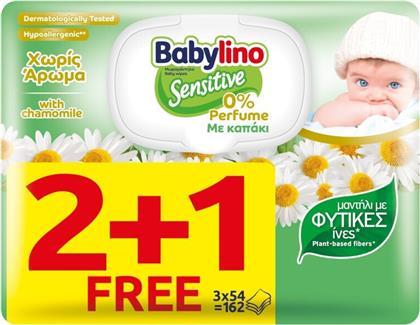 Babylino Sensitive Υποαλλεργικά Μωρομάντηλα χωρίς Οινόπνευμα & Άρωμα με Χαμομήλι 3x54τμχ
