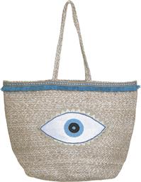 Ble Resort Collection Ψάθινη Τσάντα Θαλάσσης με σχέδιο Μάτι Μπεζ