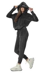 Body Action Παντελόνι Γυναικείας Φόρμας με Λάστιχο Μαύρο Βελουτέ