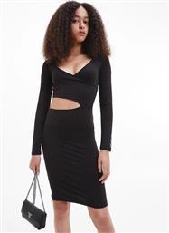 Calvin Klein Mini Μακρυμάνικο Κρουαζέ Φόρεμα Μαύρο