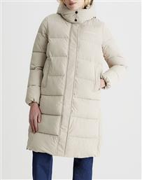 Calvin Klein MONOLOGO Μακρύ Γυναικείο Puffer Μπουφάν Αδιάβροχο για Χειμώνα Λευκό