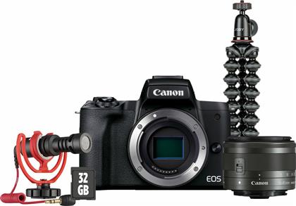 Canon Mirrorless Φωτογραφική Μηχανή EOS M50 Mark II Crop Frame Kit (EF-M 15-45mm F3.5-6.3 IS STM + Vlogger Kit) Black από το Media Markt