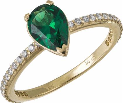 Χειροποίητο χρυσό δαχτυλίδι 14Κ με πράσινη πουάρ πέτρα 033554 033554 Χρυσός 14 Καράτια