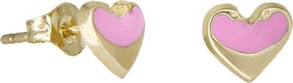 Χρυσά σκουλαρίκια Κ9 καρδούλες με ροζ σμάλτο 029097 029097 Χρυσός 9 Καράτια από το Kosmima24