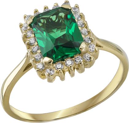 Χρυσό δαχτυλίδι Κ14 ροζέτα με πράσινη πέτρα 028958 028958 Χρυσός 14 Καράτια