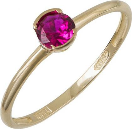 Χρυσό δαχτυλίδι με κόκκινη στρογγυλή πέτρα Κ14 037768 037768 Χρυσός 14 Καράτια από το Kosmima24