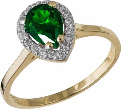 Χρυσό δαχτυλίδι με πουάρ ροζέτα και πράσινο ζιργκόν Κ9 035182 035182 Χρυσός 9 Καράτια