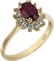 Χρυσό δαχτυλίδι ροζέτα Κ14 με κόκκινη πέτρα 025782 025782 Χρυσός 14 Καράτια από το Kosmima24