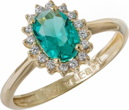Χρυσό δαχτυλίδι ροζέτα Κ9 με πράσινο ζιργκόν 035172 035172 Χρυσός 9 Καράτια από το Kosmima24