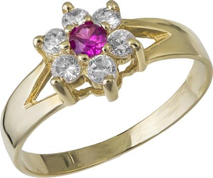 Χρυσό δαχτυλίδι ροζέτα Κ9 με ροζ πέτρα 016759 016759 Χρυσός 9 Καράτια