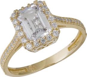 Χρυσό γυναικείο δαχτυλίδι Κ14 με ορθογώνια ροζέτα 035348 035348 Χρυσός 14 Καράτια