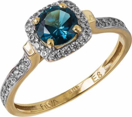Χρυσό γυναικείο δαχτυλίδι K14 με τετράγωνη ροζέτα σε London Blue 035191 035191 Χρυσός 14 Καράτια από το Kosmima24