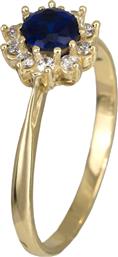 Δαχτυλίδι χρυσό Κ14 ροζέτα με μπλε ζιργκόν 024625 024625 Χρυσός 14 Καράτια