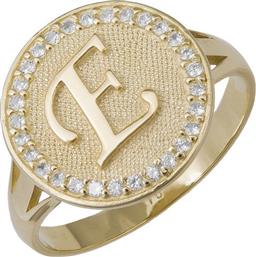 Δαχτυλίδι με μονόγραμμα ''Ε'' και λευκά ζιργκόν Κ9 036241 036241 Χρυσός 9 Καράτια