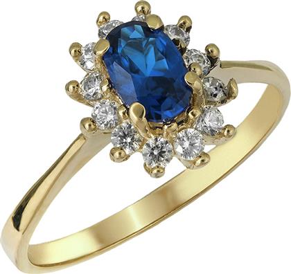 Δαχτυλίδι ροζέτα με μπλε πέτρα Κ14 027987 027987 Χρυσός 14 Καράτια
