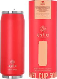 Estia Ανακυκλώσιμο Ποτήρι Θερμός Ανοξείδωτο BPA Free Καλαμάκι Scarlet Red 500ml με Καλαμάκι