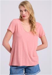 Funky Buddha Γυναικείο T-shirt με V Λαιμόκοψη Ροζ