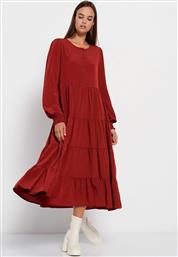 Funky Buddha Καλοκαιρινό Maxi Σεμιζιέ Φόρεμα με Βολάν Κόκκινο από το Outletcenter
