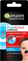 Garnier SkinActive Pure Charcoal Μαύρη Μάσκα Προσώπου για Καθαρισμό 4τμχ