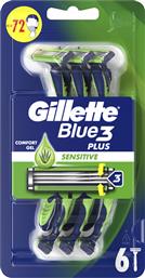 Gillette Blue 3 Plus Sensitive Ξυραφάκια Σώματος μιας Χρήσης με 3 Λεπίδες & Λιπαντική Ταινία για Ευαίσθητες Επιδερμίδες 6τμχ