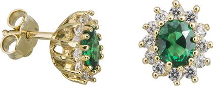 Γυναικεία σκουλαρίκια Κ14 ροζέτες με πράσινη πέτρα 028963 028963 Χρυσός 14 Καράτια