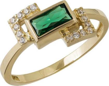 Γυναικείο χρυσό δαχτυλίδι με πράσινο ζιργκόν K14 040701 040701 Χρυσός 14 Καράτια