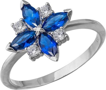 Γυναικείο δαχτυλίδι με μπλε και λευκά ζιργκόν Κ14 036469 036469 Χρυσός 14 Καράτια