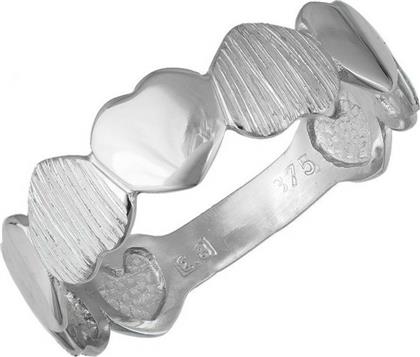 Γυναικείο δαχτυλίδι με λουστρέ και ζαγρέ καρδιές Κ9 038034 038034 Χρυσός 9 Καράτια