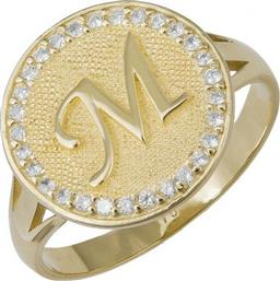 Γυναικείο δαχτυλίδι με μονόγραμμα και ζιργκόν Κ9 037342 037342 Χρυσός 9 Καράτια από το Kosmima24