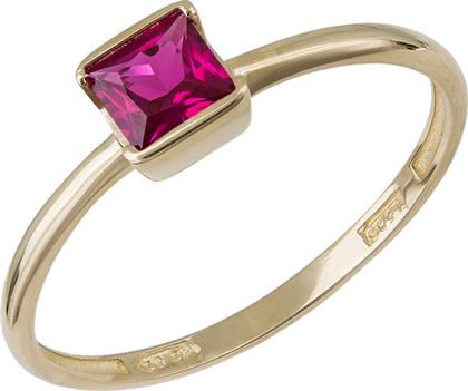 Γυναικείο δαχτυλίδι με τετράγωνο κόκκινο ζιργκόν Κ14 037767 037767 Χρυσός 14 Καράτια