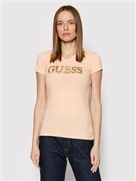 Guess Γυναικείο T-shirt Πορτοκαλί με Λαιμόκοψη V και Στάμπα από το Plus4u