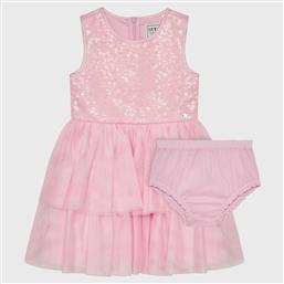 Guess Παιδικό Φόρεμα Σετ με Αξεσουάρ Τούλινο Αμάνικο Ροζ