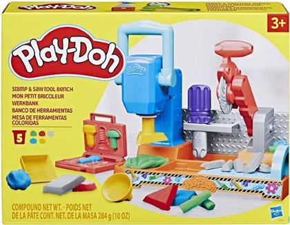 Hasbro Play-Doh Πλαστελίνη - Παιχνίδι Stamp and Saw Tool Bench για 3+ Ετών, 5τμχ