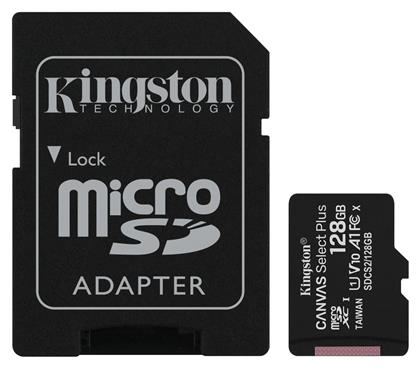 Canvas Select Plus microSDXC 128GB Class 10 U1 V10 A1 UHS-I με αντάπτορα Kingston