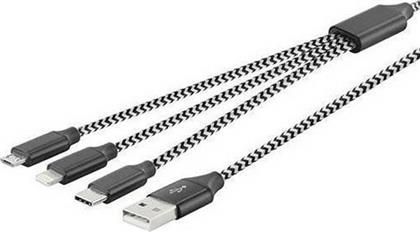 Lamtech Braided USB to Lightning / Type-C / micro USB Cable Μαύρο 1m (LAM450305) από το Public