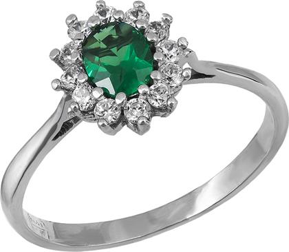 Λευκόχρυσο δαχτυλίδι Κ14 ροζέτα με πράσινη πέτρα 029018 029018 Χρυσός 14 Καράτια