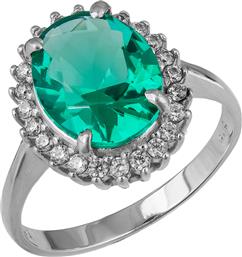 Λευκόχρυσο δαχτυλίδι Κ9 ροζέτα με πράσινη πέτρα ζιργκόν 035170 035170 Χρυσός 9 Καράτια