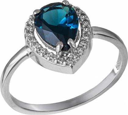 Λευκόχρυσο δαχτυλίδι ροζέτα Κ14 London Blue σε δάκρυ 035178 035178 Χρυσός 14 Καράτια από το Kosmima24