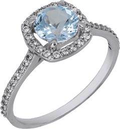 Λευκόχρυσο Swarovski δαχτυλίδι Κ14 γαλάζια ροζέτα 027200 027200 Χρυσός 14 Καράτια