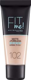 Maybelline Fit Me Matte + Poreless Liquid Make Up 102 Fair Ivory 30ml