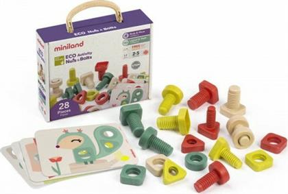 Miniland Παιχνίδι Κατασκευών Ξύλινo Eco Activity Nuts & Bolts για Παιδιά 2+ Ετών