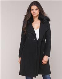 Moony Mood Γυναικείο Μαύρο Παλτό με Φερμουάρ