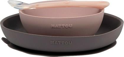 Nattou Σετ Φαγητού από Σιλικόνη με Αντιολισθητική Βάση Πολύχρωμο 3τμχ
