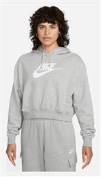 Nike Cropped Γυναικείο Φούτερ με Κουκούλα Γκρι